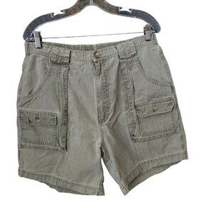 Vintage‎ Y2K Cargo Shorts Men's Size 36 Stretch Gray Green Pull On Elastic